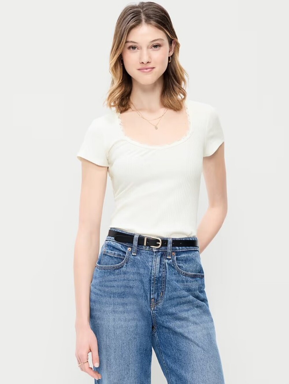 Old Navy Lace Trim Sweetheart Neck Ribbed Top
